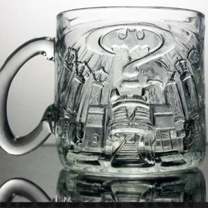 McDonalds Mug, The Riddler, Batman Forever, Embossed, Clear Glass, 1995 Collecti